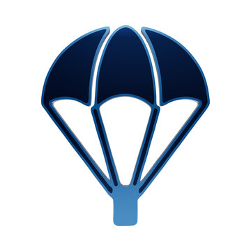 Minimalist blue icon of an open parachute for adventure and military concepts featuring simple geometric isolated on a transparent background