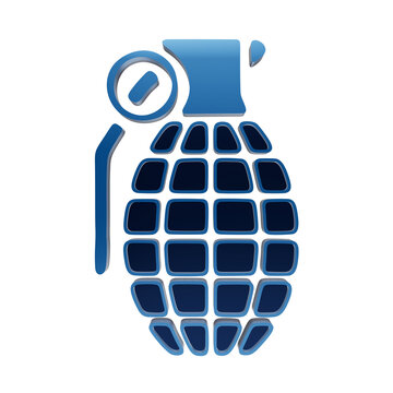 Digital blue neon icon of a classic hand grenade, modern for military, gaming, or explosive danger concept isolated on a transparent background