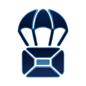 Parachute delivery icon in blue gradient style for logistics and shipping services and air cargo transportation visuals on clear background isolated on a transparent background