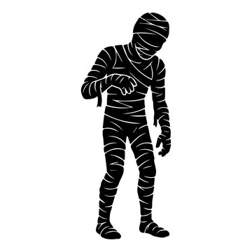 Halloween mummy silhouette vector icon spooky monster isolated on white background