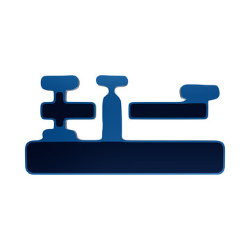 Blue glowing telegraph key icon representing historical communication morse code and vintage telecommunications technology equipment isolated on a transparent background