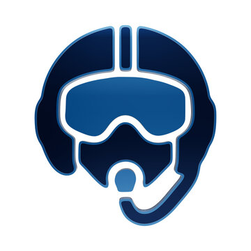 Stylized blue pilot helmet icon for aviation and flight simulation concepts, digital on a dark background isolated on a transparent background