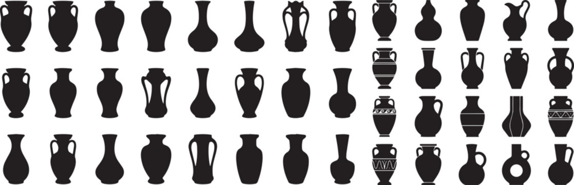 collection of ancient Greek and Roman style vases and amphorae