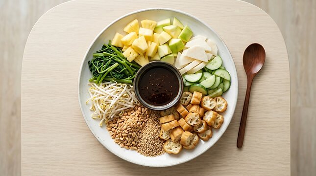 Fresh indonesian gado gado salad with peanut sauce