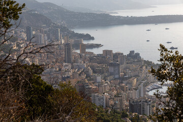 Fototapeta premium Panoramic View of Monaco from Tête de Chien, French Riviera, France