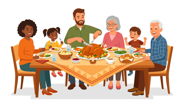 Happy Multi-Generational Family Having Thanksgiving Dinner Together