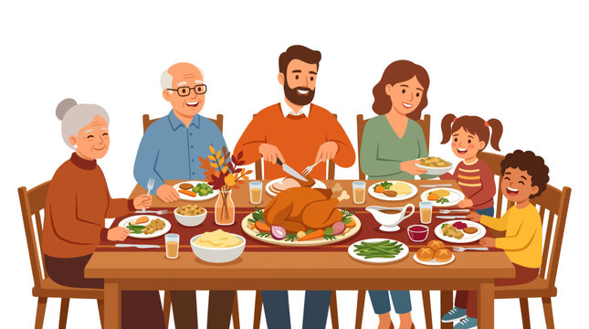 Happy Family Celebrating Thanksgiving Dinner Together
