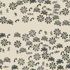 Stylized floral and paisley pattern in muted colors © azkia