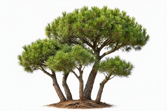 A cluster of Italian Stone Pine trees against a white background
