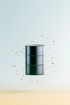 crude oil barrel amid floating particles