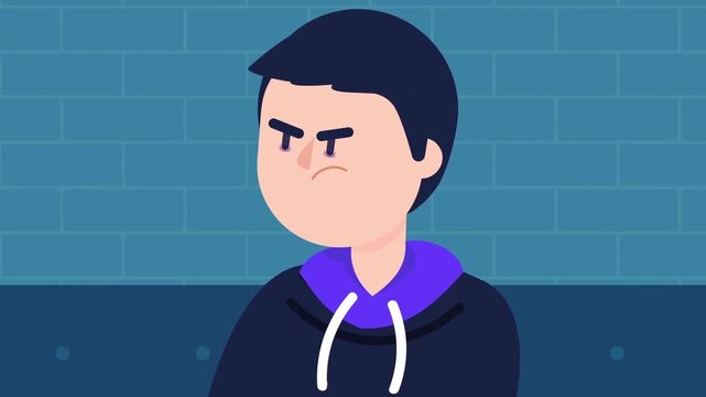 Sad young boy crying with flowing tears in this colorful two dimensional vector animation motion clip for creative digital projects