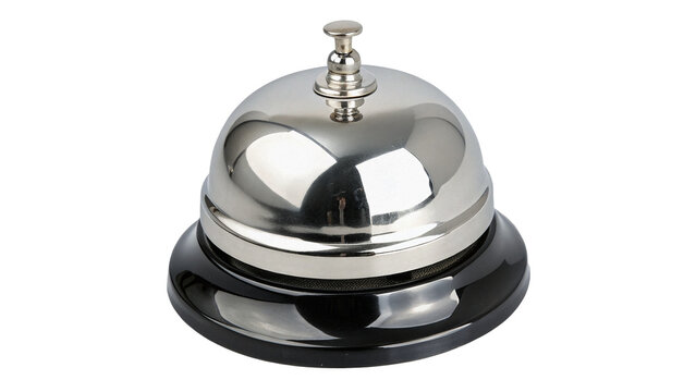 Classic metallic chrome service bell desk ring tool isolated hotel reception assistance