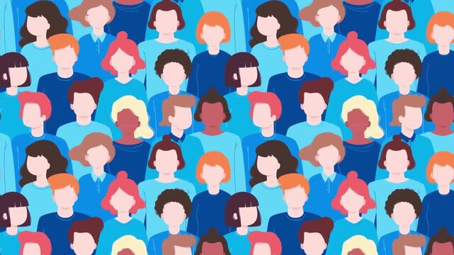 Diverse group of people in seamless vector animation footage representing global community and social connection in a bright flat style