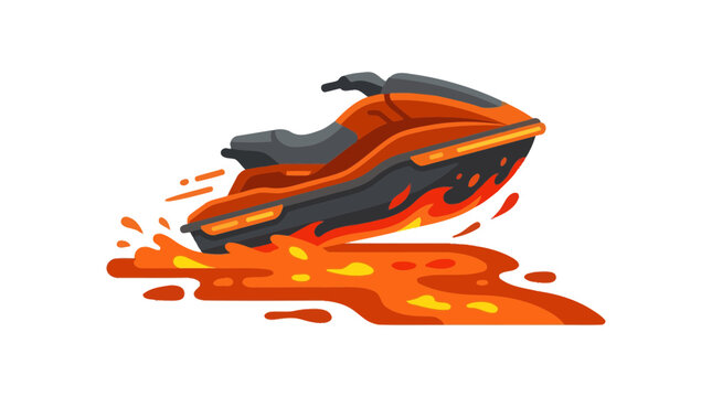 Modern orange jet ski speeding over stylized water splashes