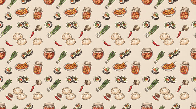 Korean Food cuisine seamless pattern 
