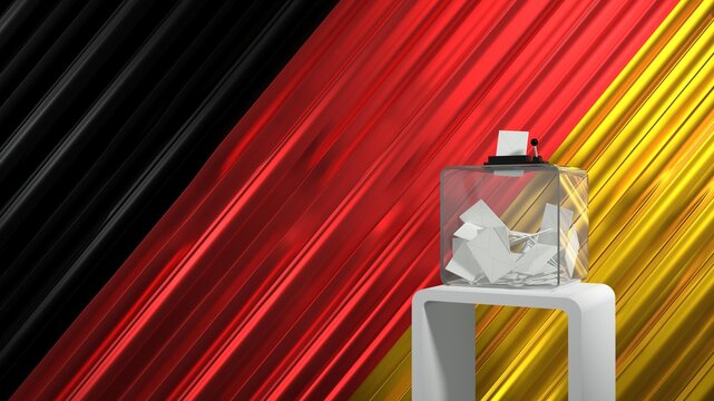 Germany Election Concept with Transparent Ballot Box and German Flag Background