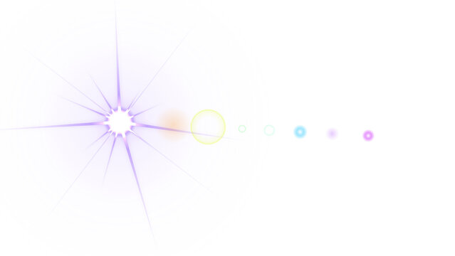 Bright starburst light flare with lens artifacts on a solid black background for digital graphic design