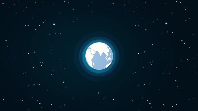 Planet earth floating in deep dark space surrounded by glowing stars as captured in this minimal animated motion video clip