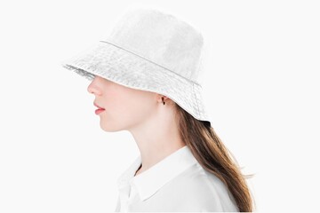 Minimal profile portrait of woman wearing white sun hat © Rawpixel.com