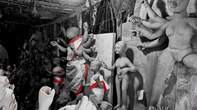Video of traditional process of making clay idols at Kumartuli, Kolkata for festivals in West Bengal.