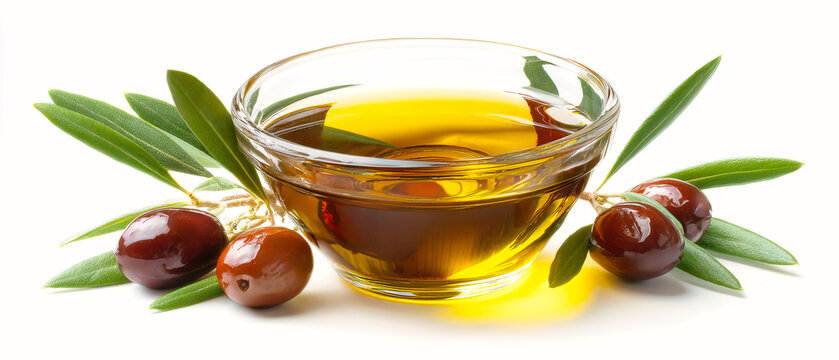 Beautifully presented olive oil in a clear bowl complemented by