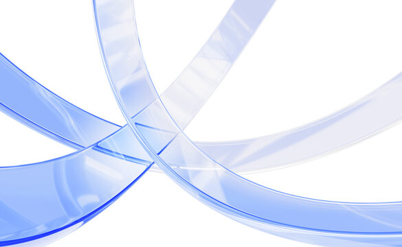 Transparent blue glass ribbons, curved lines 3D pattern. Abstract render background for high tech presentation, corporate design, digital technology, medical banner, wallpaper screen