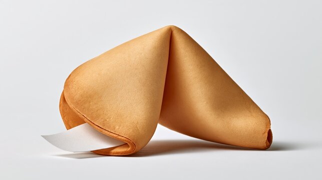 Cracked fortune cookie with blank paper slip sticking out looking mysterious