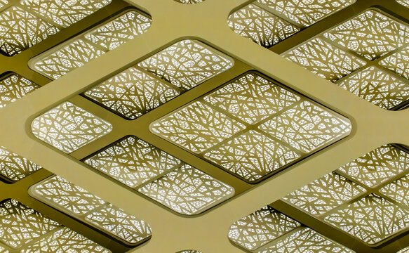 a modern, repeating geometric design often used in contemporary architectural elements such as metal ceiling systems, decorative wall panels, and acoustic ceiling panels
