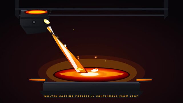 Molten Metal Pouring into Industrial Crucible in Factory Animation