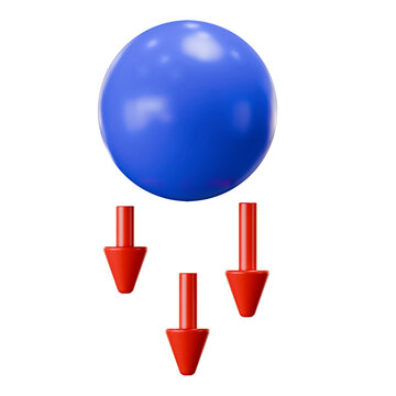 3D Physics Concept of Gravity with Blue Sphere and Red Arrows