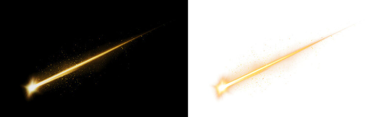 Golden Shooting Star with Long Straight Light Trail and Bright Flare on Transparent Background © SHELEKHOVA