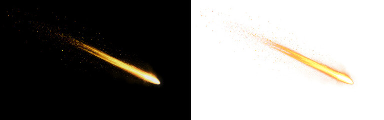 White Hot Meteor with Fine Orange Twin Trails and Sparks Isolated on Transparent Background © SHELEKHOVA