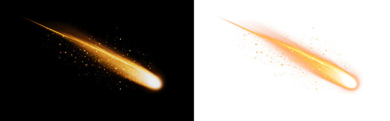 Powerful Orange Meteor with Wide Spark Particle Trail Isolated on Transparent Background © SHELEKHOVA