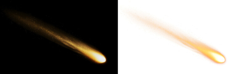 Soft Glowing Golden Fireball with Broad Blurred Flame Trail on Transparent Background © SHELEKHOVA
