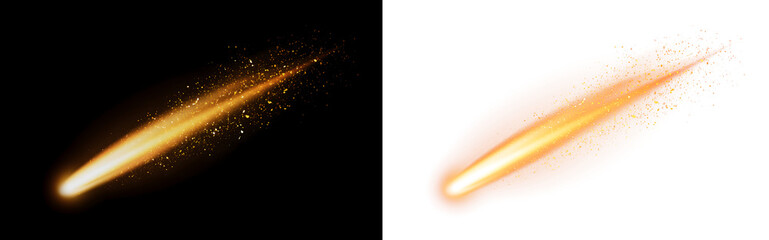Bright Elongated Meteor with Dense Golden Spark Trail Isolated on Transparent Background © SHELEKHOVA