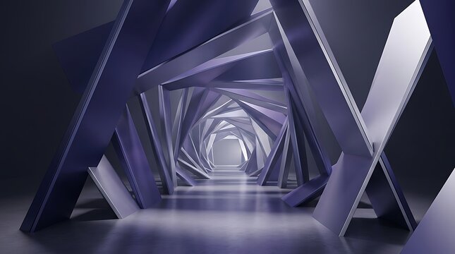 Abstract dark tunnel with geometric shapes and soft glowing light creating a mysterious sci fi portal effect