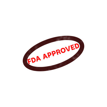 FDA approved red rubber stamp, official certification mark for food and drug safety, pharmaceutical quality seal on white background