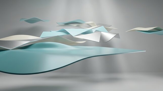 Abstract background with flowing teal and white layers creating a soft elegant sense of depth and motion