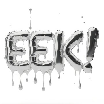 Silver foil balloons spelling eek with dripping liquid effect for Halloween