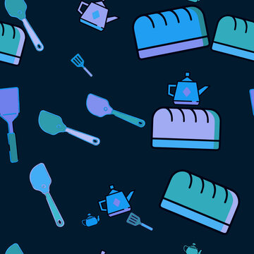 Kitchen Utensils and Bread Seamless Pattern
