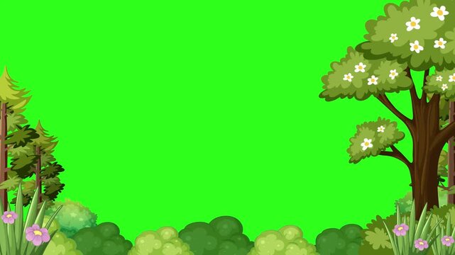 Cartoon Nature Forest Foliage Frame on Green Screen Loop