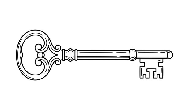 Simple Black Antique Key Line Art Vector Illustration