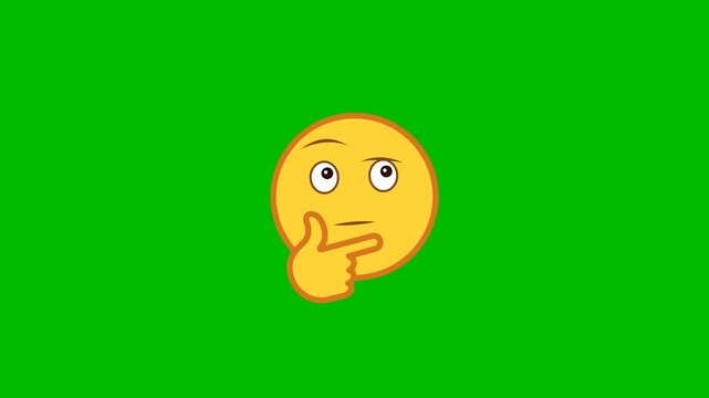 Animated thinking face emoji on green screen. 4K Video