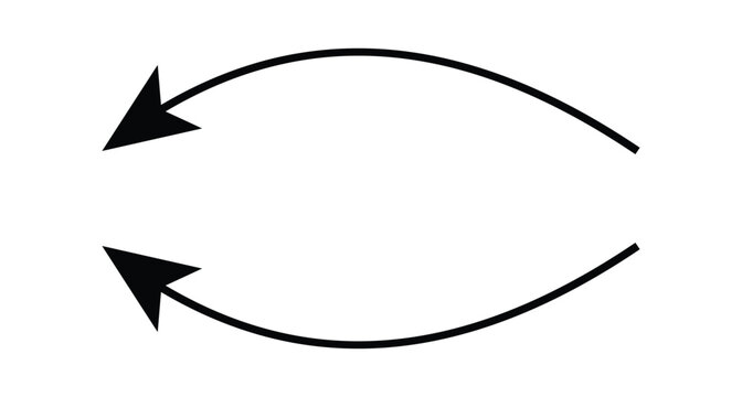 Long curved arrows. A set of two arrows. Curve arrow direction vector. Set of long curve arrow icon. Curve arrow icon set. Thin arrow symbol curved flat design.
