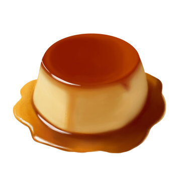 Simple Caramel Custard Pudding Flan Hand Drawn Illustration PNG Transparent Background