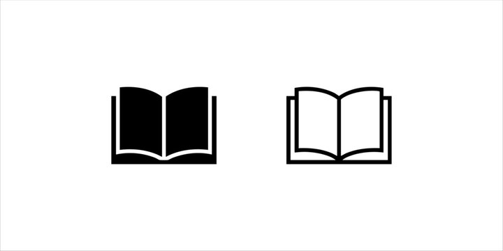 Open Book Icon Set in Solid Glyph and Line Art Outline Style Vector Illustration