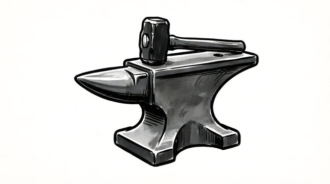 Vintage Anvil Icon - Retro Blacksmith Forge and Metalworking Tool Illustration