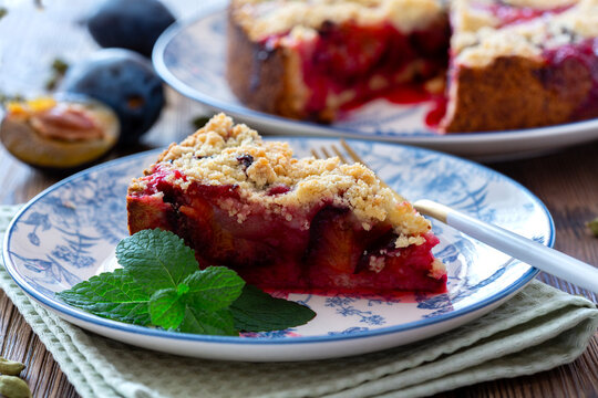 Piece of traditional German plum pie.