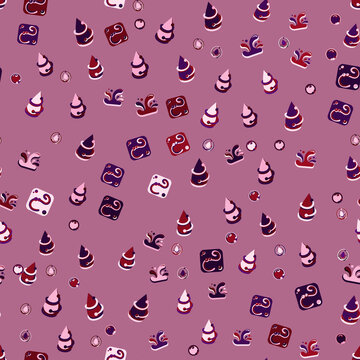 Seamless pattern of abstract shapes in pink and purple