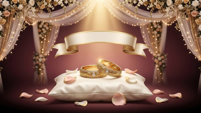Wedding Season Sale Banner &ndash; Gold Wedding Rings and Floral Mandap Decor.